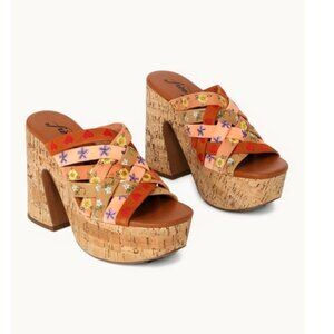 Free People Lisbon Sandbar Multi Suede Leather High Heel Platform Mules